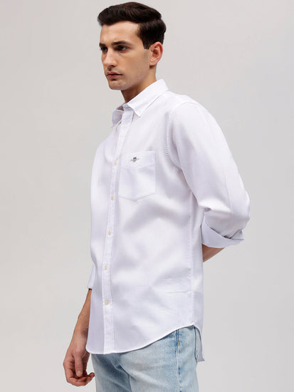 Gant Men White Solid Button-down Collar Full Sleeves Shirt