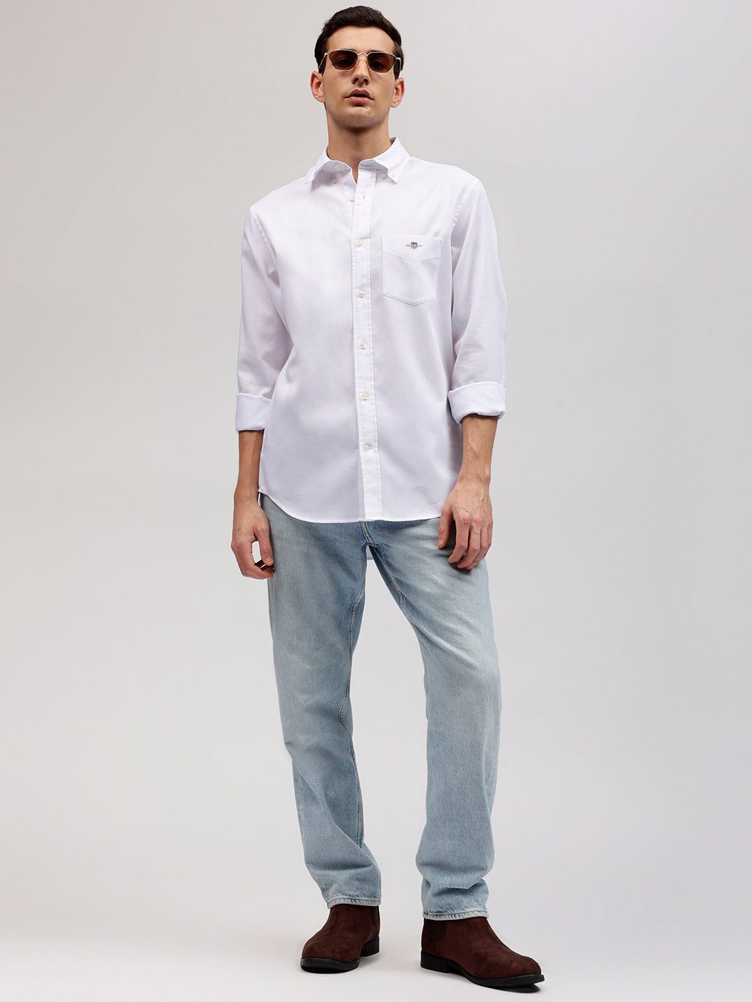 Shop Gant Men White Solid Button-down Collar Full Sleeves