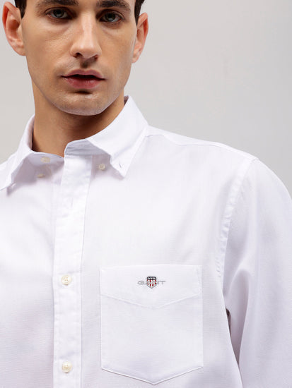 Gant Men White Solid Button-down Collar Full Sleeves Shirt