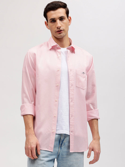 Gant Men Pink Solid Button-down Collar Full Sleeves Shirt