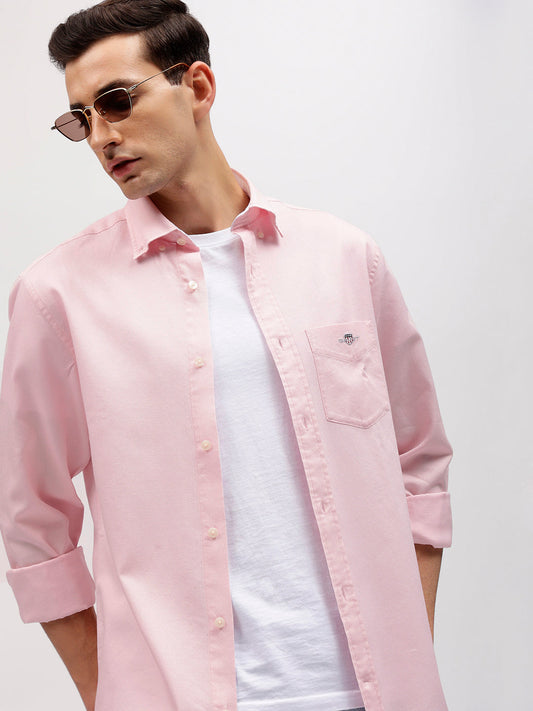 Gant Men Pink Solid Button-down Collar Full Sleeves Shirt