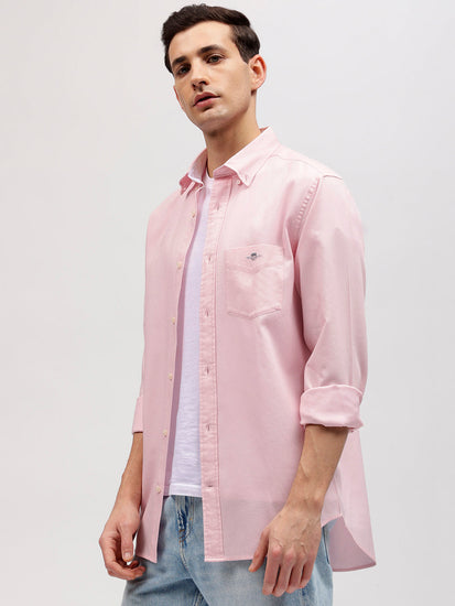 Gant Men Pink Solid Button-down Collar Full Sleeves Shirt