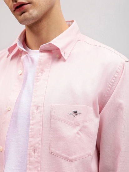 Gant Men Pink Solid Button-down Collar Full Sleeves Shirt