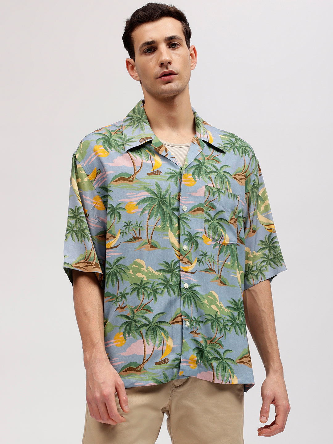 Gant Men Multicolour Tropical Print Resort Collar Short Sleeves Shirt