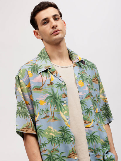 Gant Men Multicolour Tropical Print Resort Collar Short Sleeves Shirt