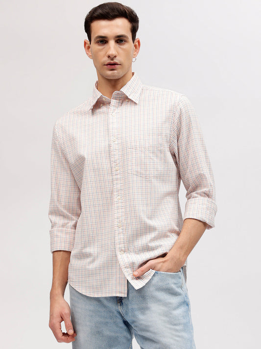 Gant Men Off White Checked Button-down Collar Full Sleeves Shirt