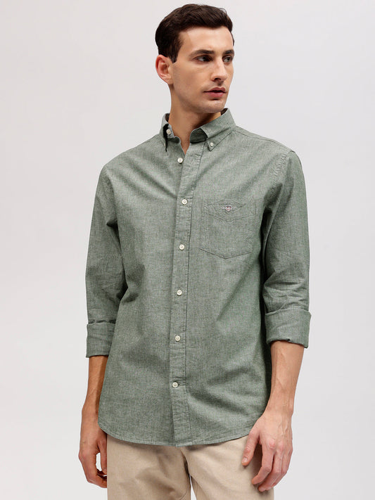 Gant Men Green Solid Button-down Collar Full Sleeves Shirt