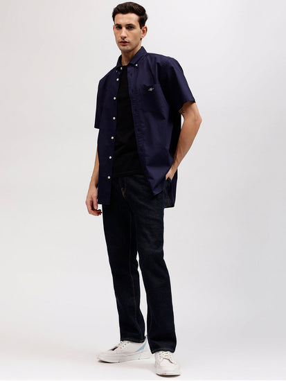 Gant Men Blue Solid Button-down Collar Short Sleeves Linen Shirt