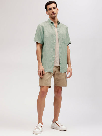 Gant Men Green Solid Button-down Collar Short Sleeves Linen Shirt