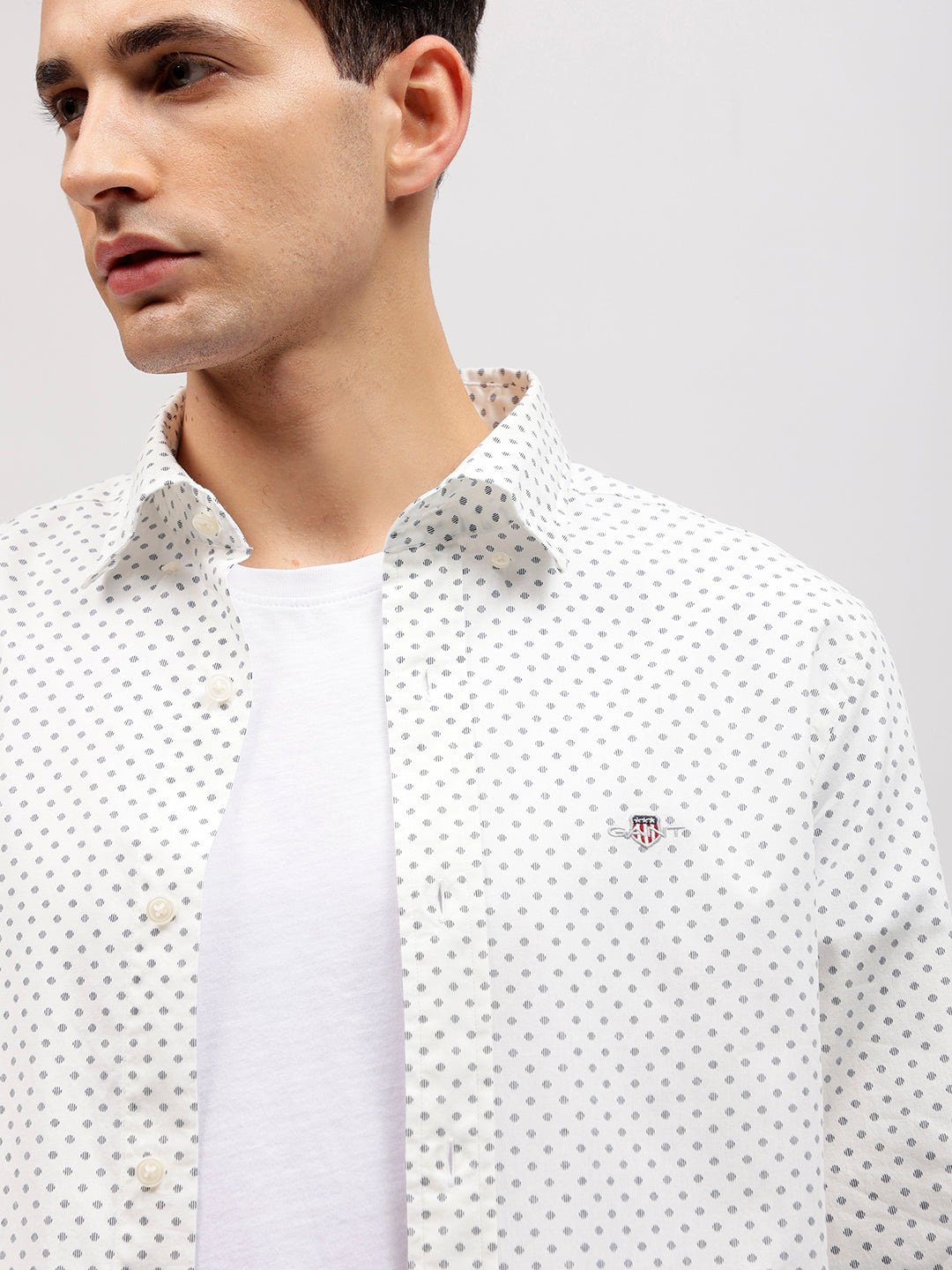 Gant Men Off White Printed Button-down Collar Full Sleeves Shirt