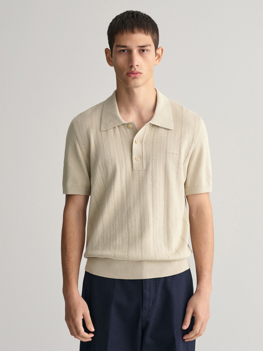 Gant Men Beige Solid Polo Collar Short Sleeves T-Shirt