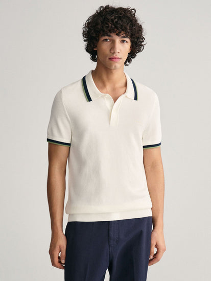 Gant Men Off White Solid Polo Collar Short Sleeves T-Shirt