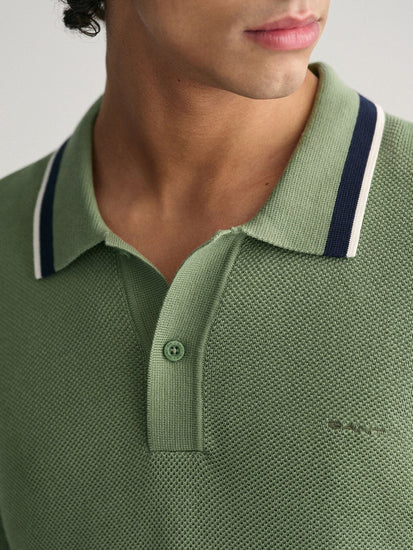 Gant Men Green Solid Polo Collar Short Sleeves T-Shirt