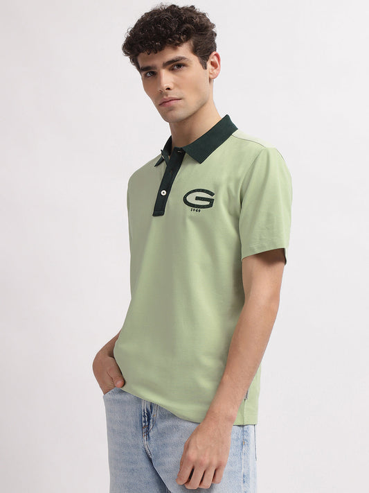 Gant Men Green Solid Polo Collar Short Sleeves T-Shirt