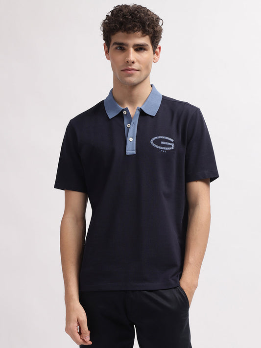 Gant Men Blue Solid Polo Collar Short Sleeves T-Shirt