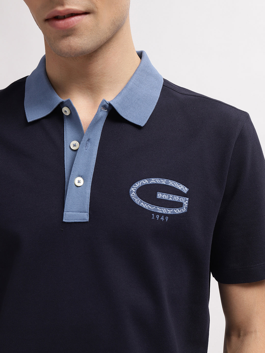 Gant Men Blue Solid Polo Collar Short Sleeves T-Shirt