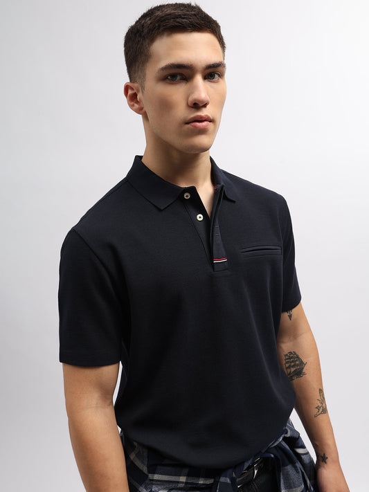 Gant Men Blue Solid Polo Collar Short Sleeves T-Shirt