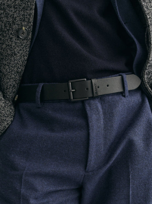 Gant Men Black Solid Tang Buckle Leather Belt