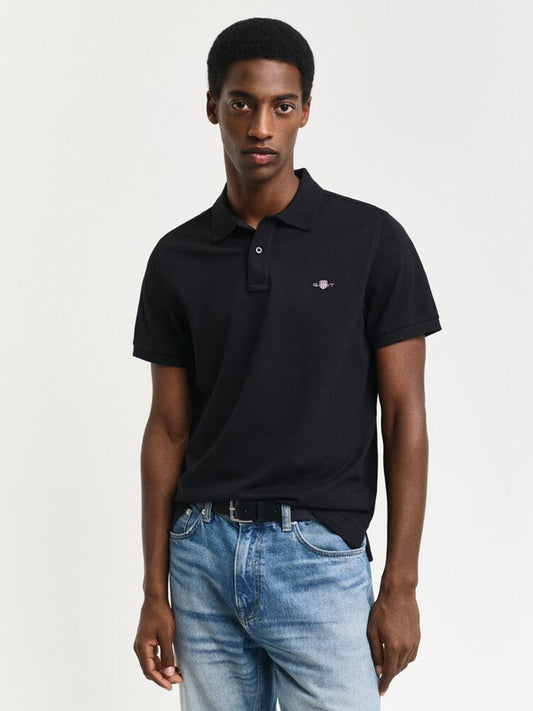 Gant Men Black Solid Collared Short Sleeves Polo T-Shirt