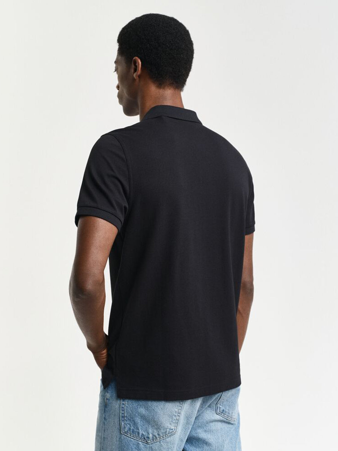 Gant Men Black Solid Collared Short Sleeves Polo T-Shirt