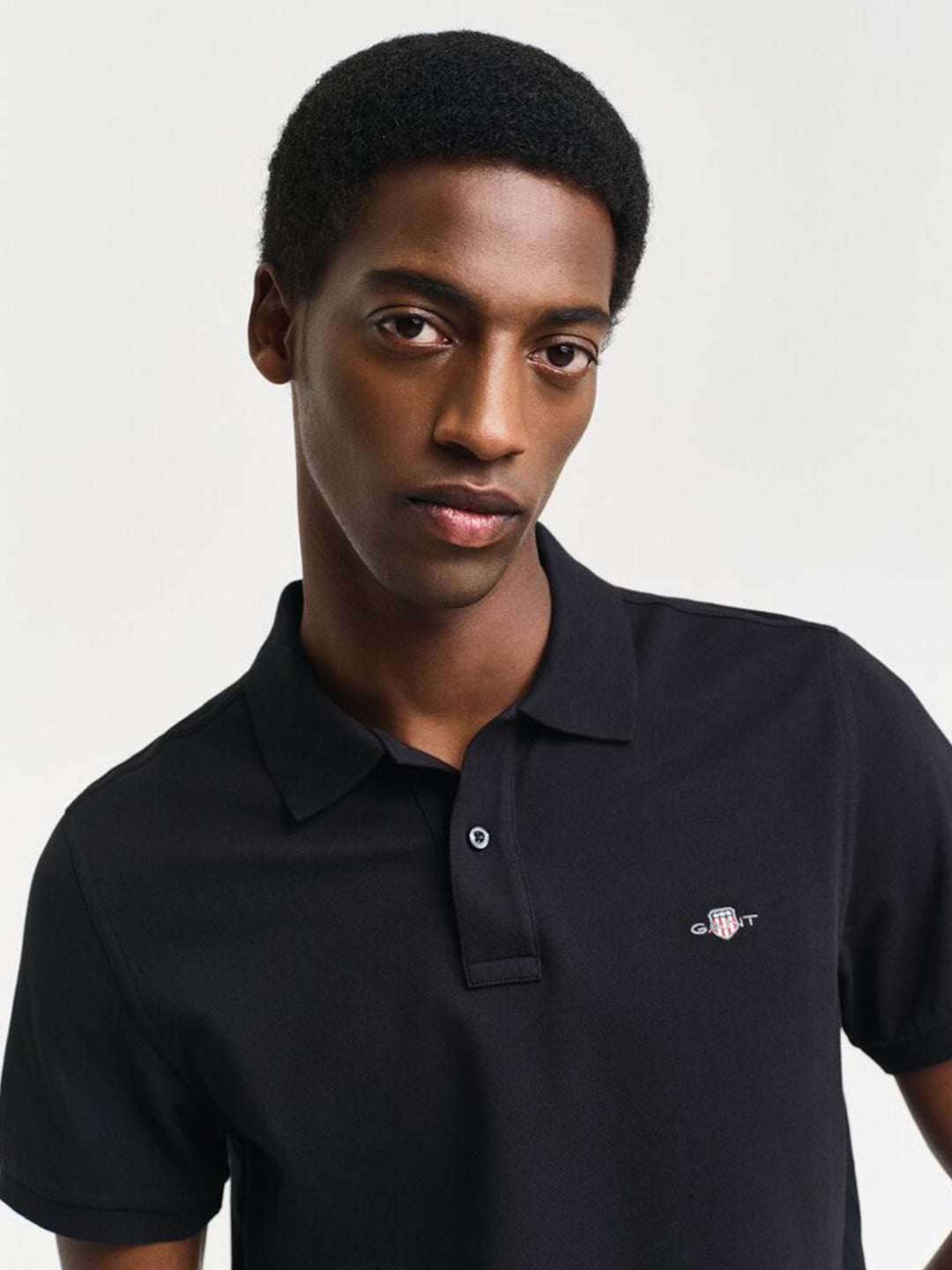 Gant Men Black Solid Collared Short Sleeves Polo T-Shirt