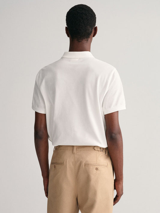 Gant Men White Solid Collared Short Sleeves Polo T-Shirt