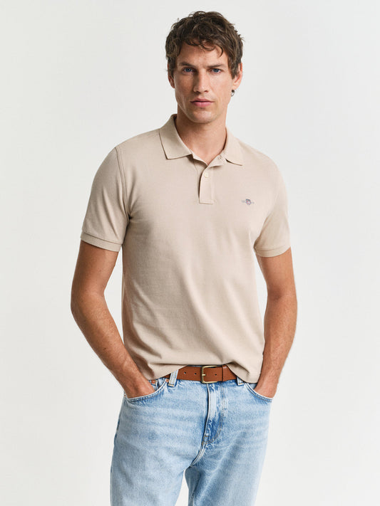 Gant Men Beige Solid Short Sleeves Polo T-Shirt