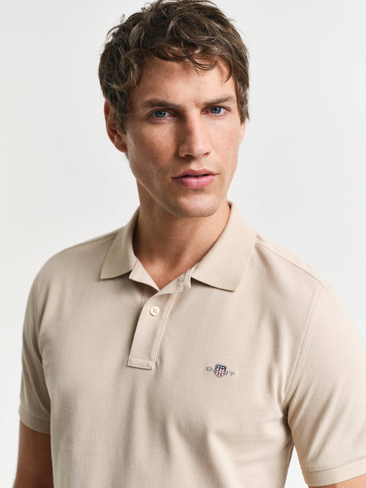 Gant Men Beige Solid Short Sleeves Polo T-Shirt