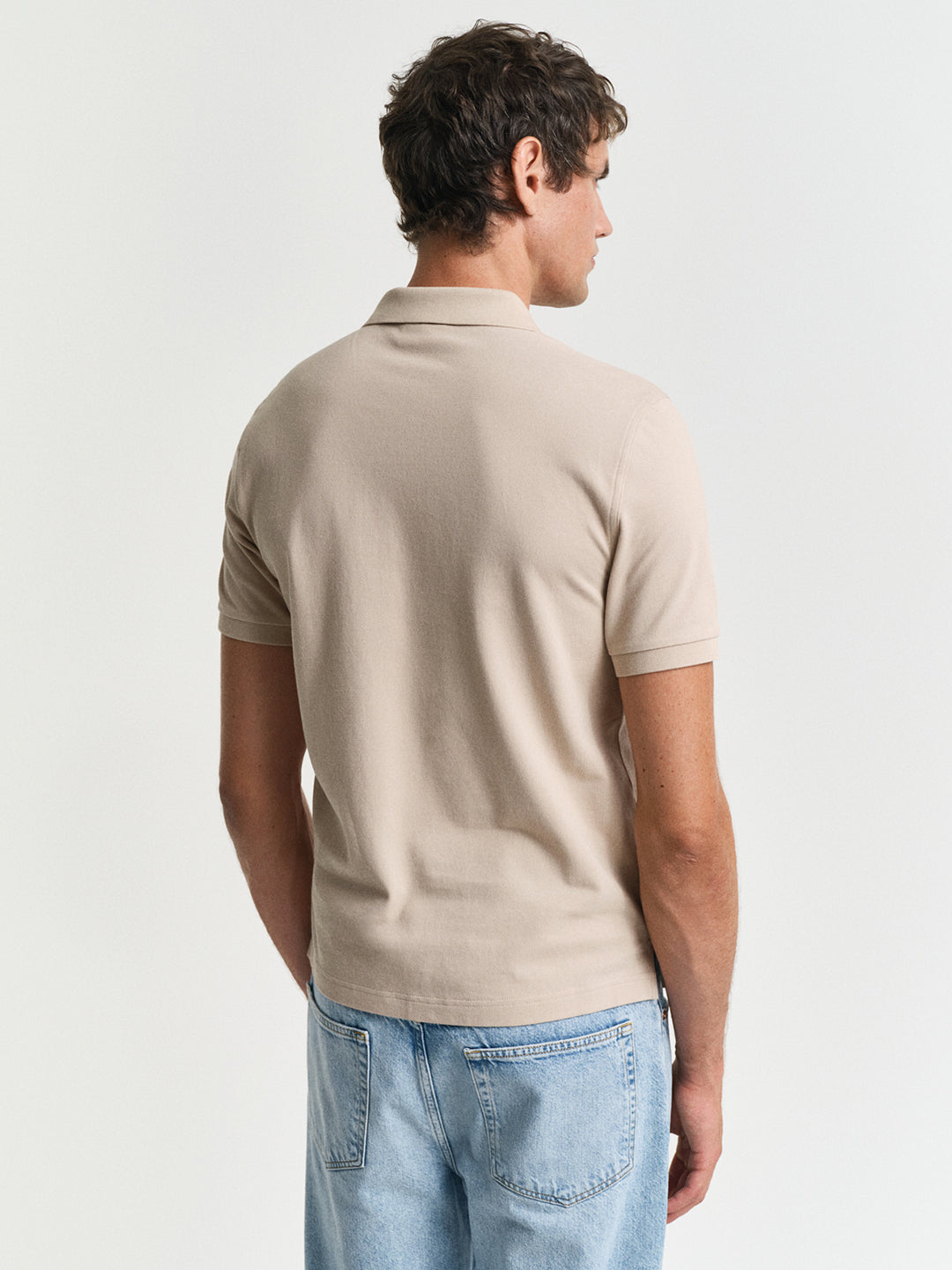 Gant Men Beige Solid Short Sleeves Polo T-Shirt