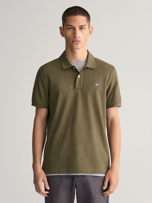 Gant Men Green Solid Collared Short Sleeves Polo Tshirt