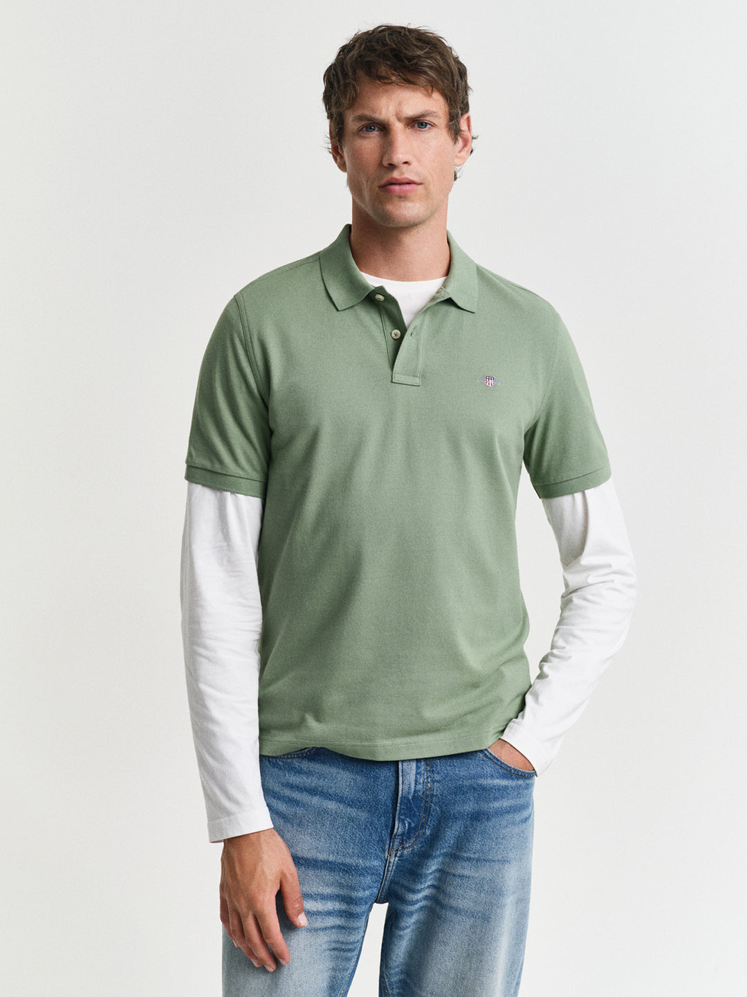 Gant Men Green Solid Short Sleeves Polo Tshirt