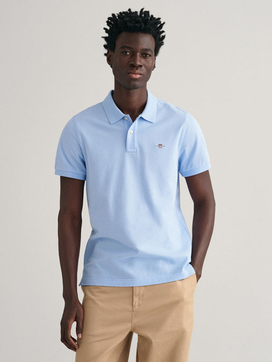 Gant Men Blue Solid Collared Short Sleeves Polo T-Shirt