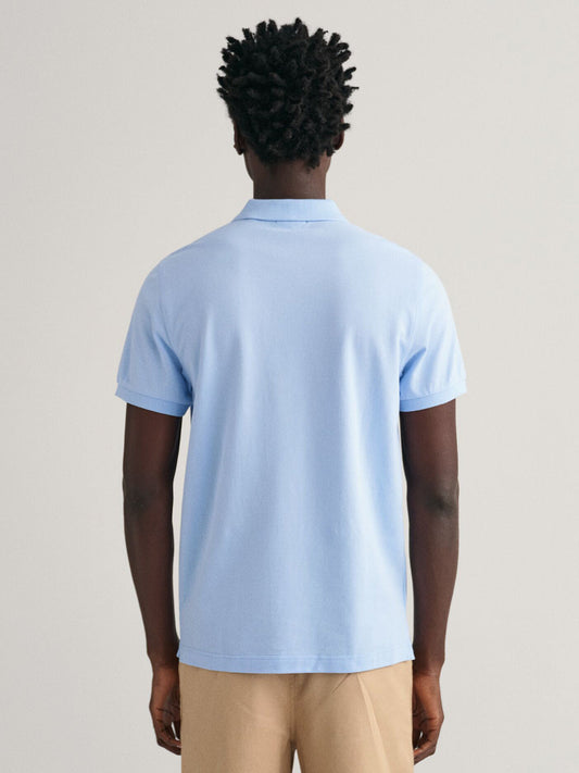 Gant Men Blue Solid Collared Short Sleeves Polo T-Shirt