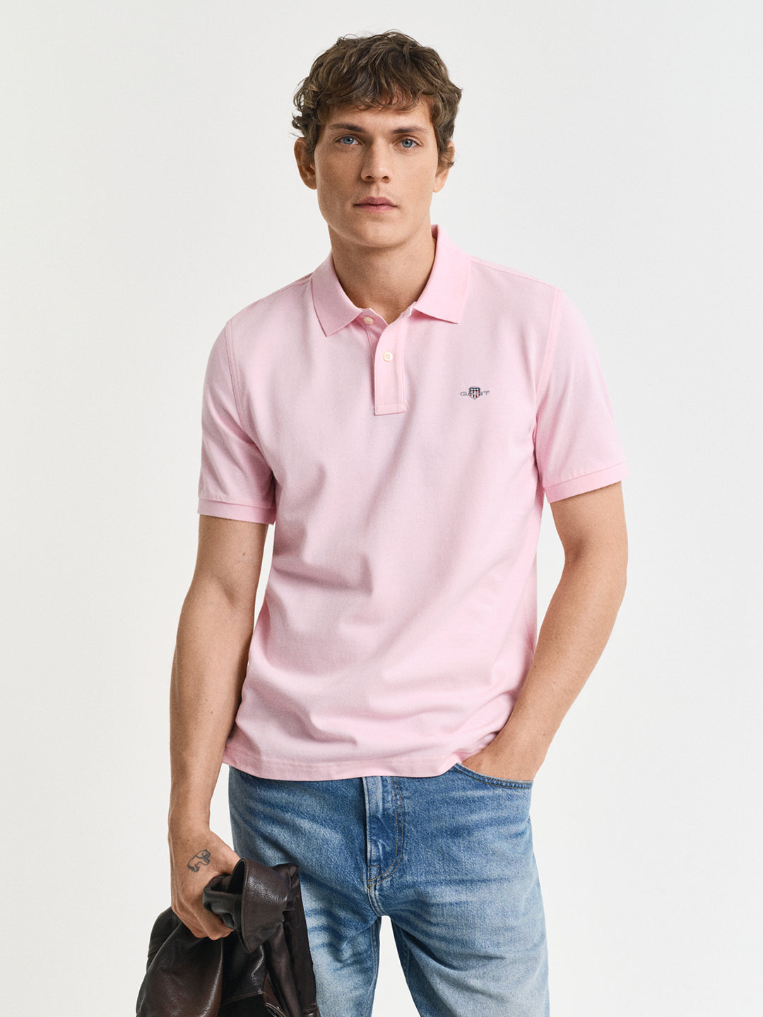 Gant Men Pink Solid Short Sleeves Polo T-Shirt