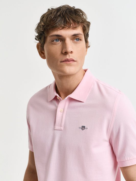 Gant Men Pink Solid Short Sleeves Polo T-Shirt