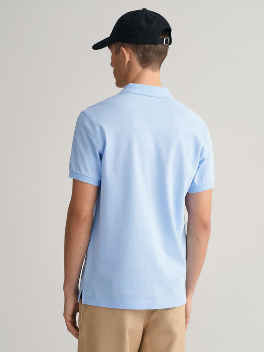 Gant Men Blue Solid Collared Short Sleeves Polo Tshirt