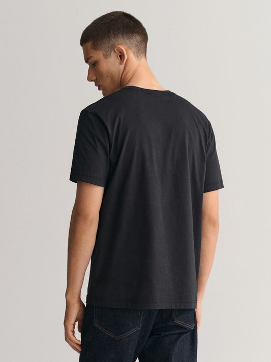 Gant Men Black Solid Round Neck Short Sleeves T-Shirt