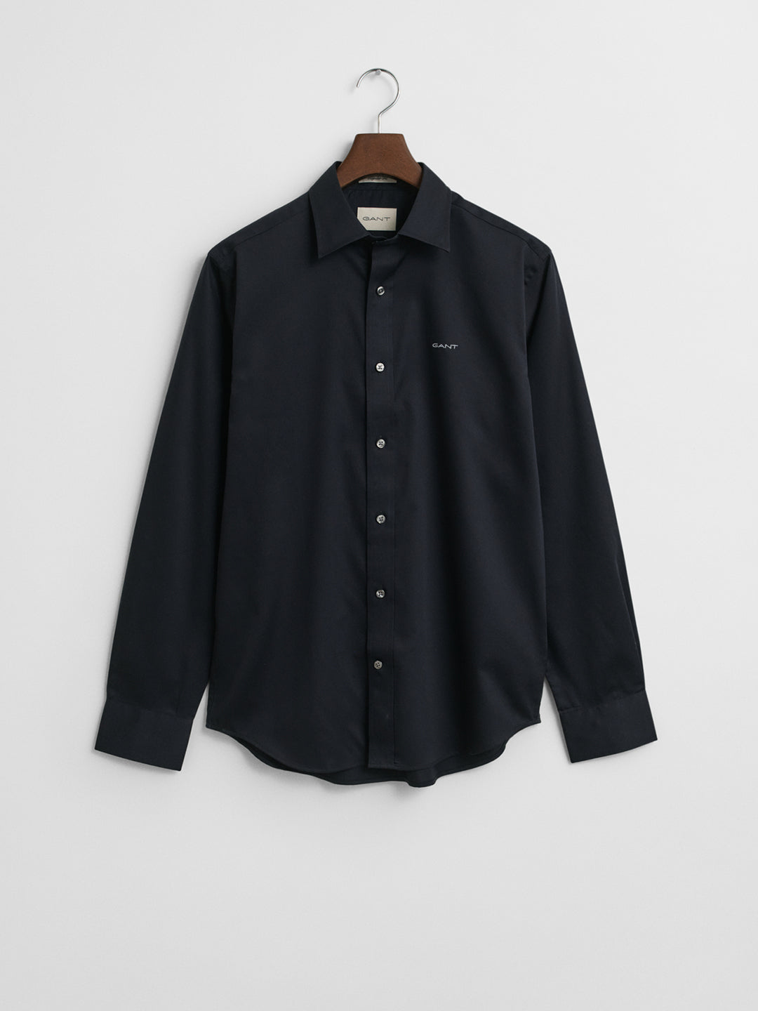 Gant Mens Black Spread Collar Full Sleeve Solid Shirt