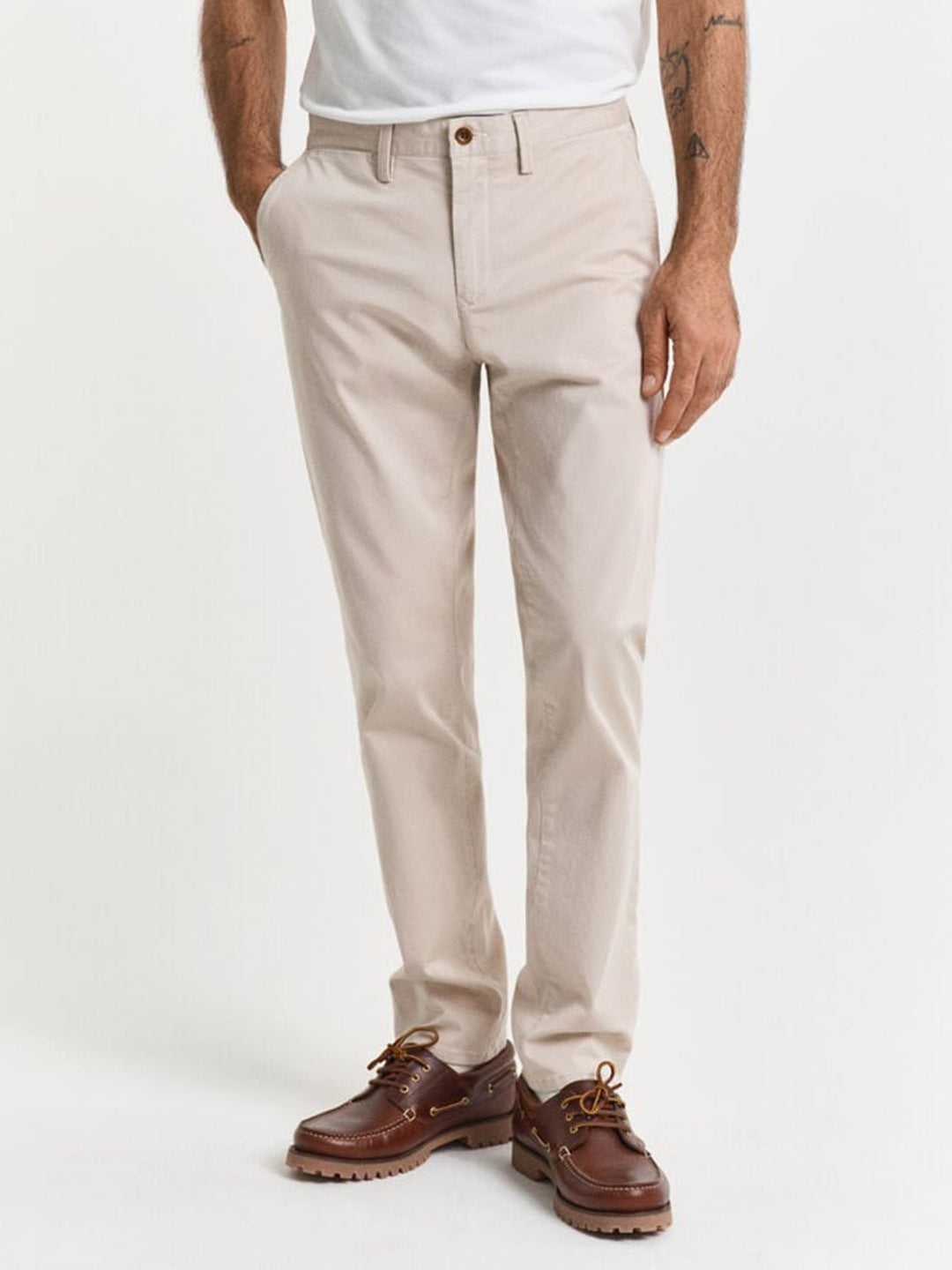 Gant Mens Putty Mid Rise Slim Fit Chino Trousers