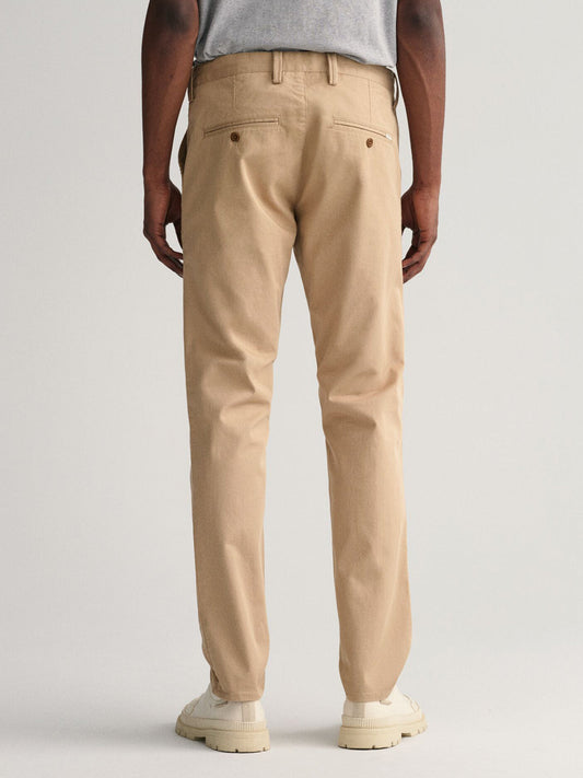 Gant Men Khaki Solid Slim Fit Flat-Front Chinos