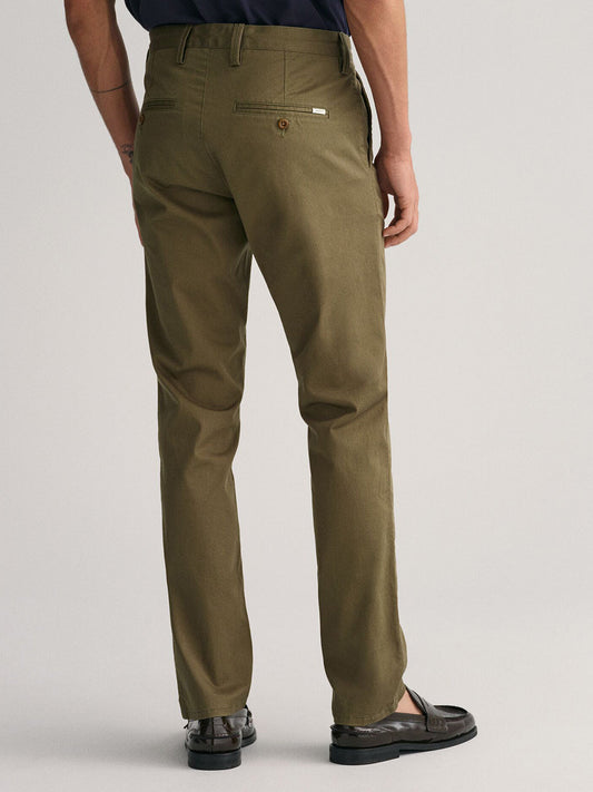 Gant Men Green Solid Slim Fit Flat-Front Chinos