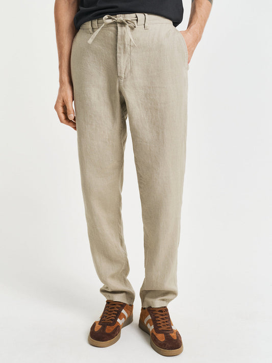 Gant Men Beige Relaxed Fit Solid Linen Trouser