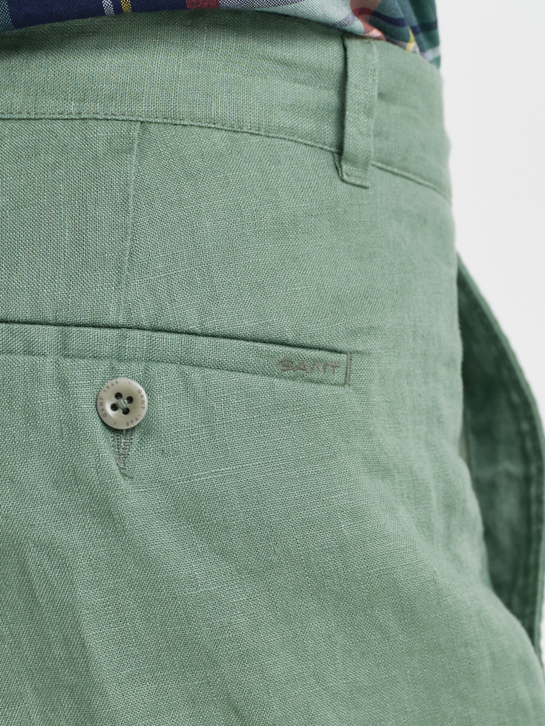 Gant Men Green Relaxed Fit Solid Linen Trouser