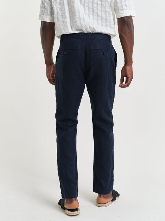 Gant Men Blue Relaxed Fit Solid Linen Trouser