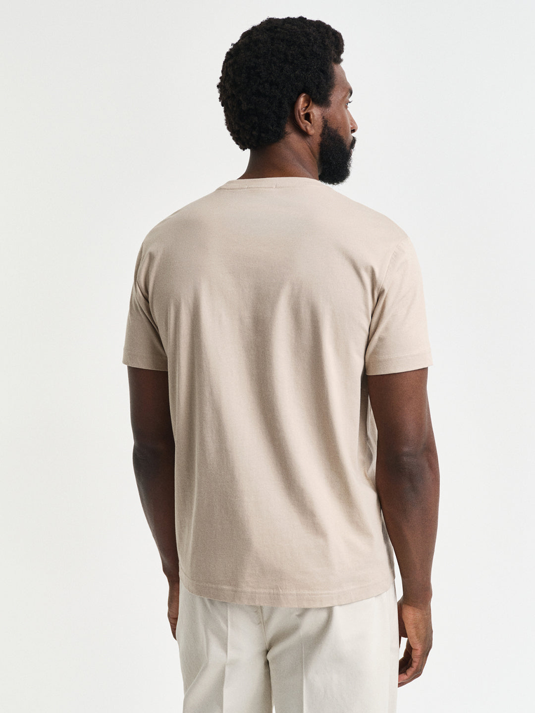 Gant Men Beige Solid Round Neck Short Sleeves T-Shirt