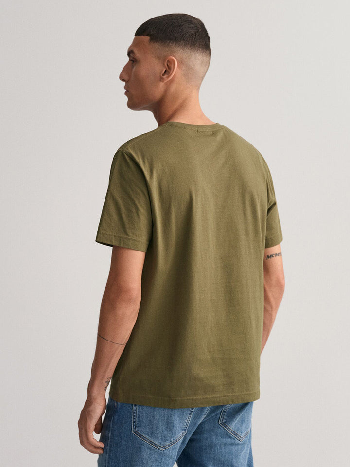 Gant Men Brick Red Solid Round Neck Short Sleeves Tshirt
