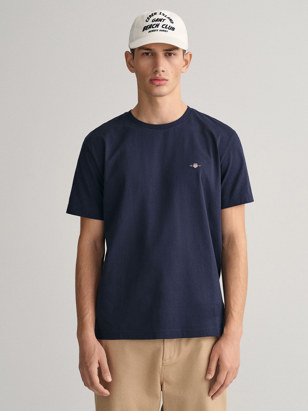 Gant Men Navy Blue Solid Round Neck Short Sleeves T-Shirt