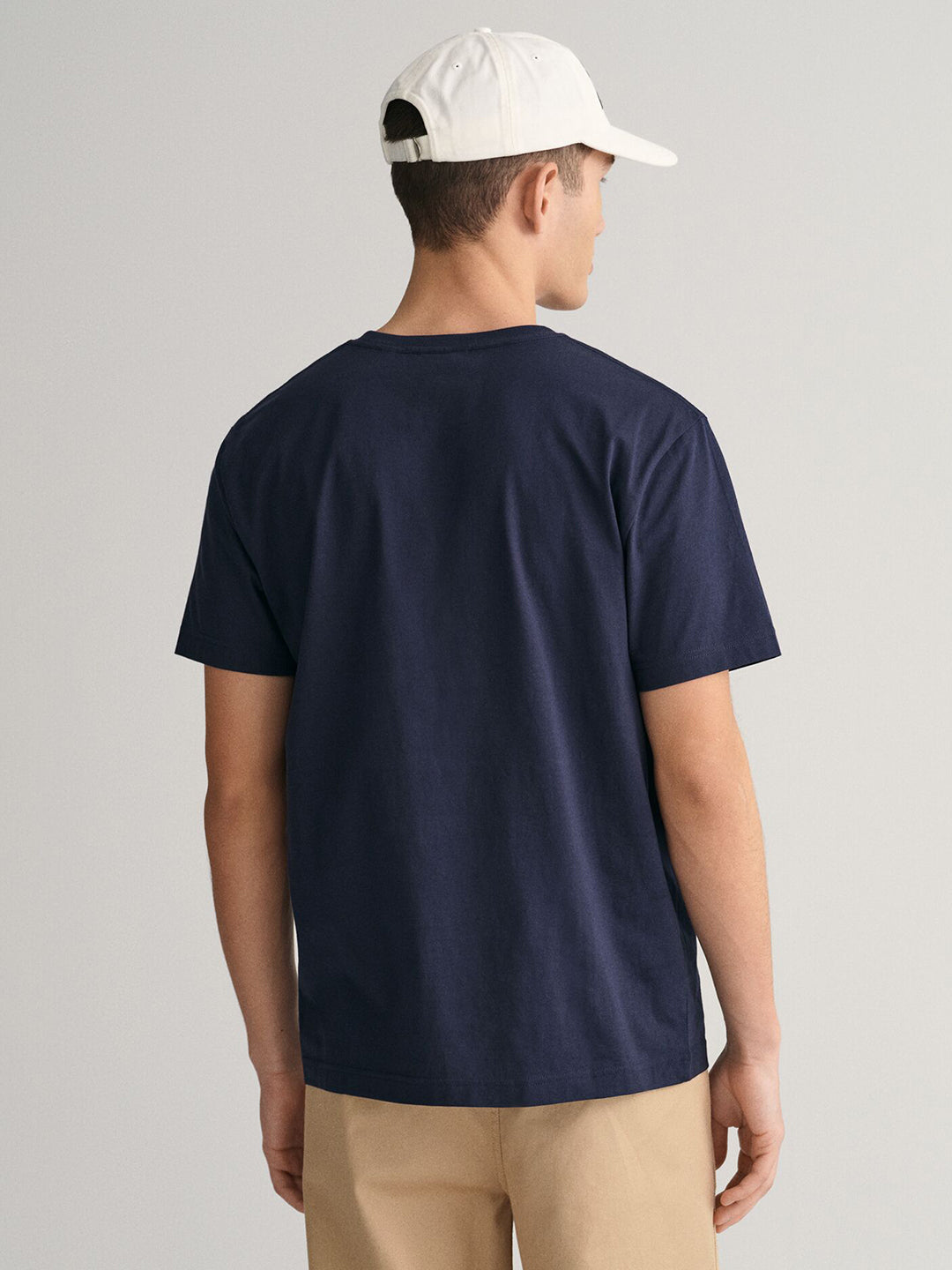 Gant Men Navy Blue Solid Round Neck Short Sleeves T-Shirt