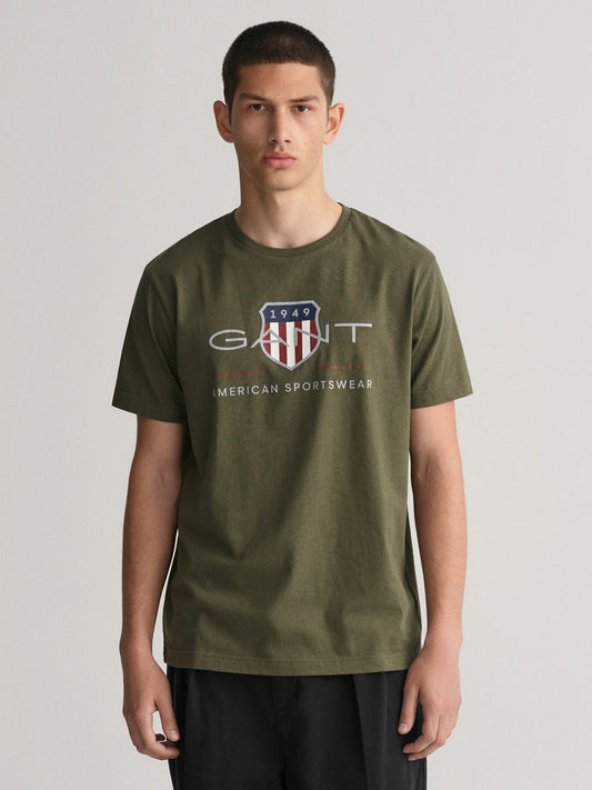 Gant Men Green Printed Round Neck Short Sleeves T-Shirt