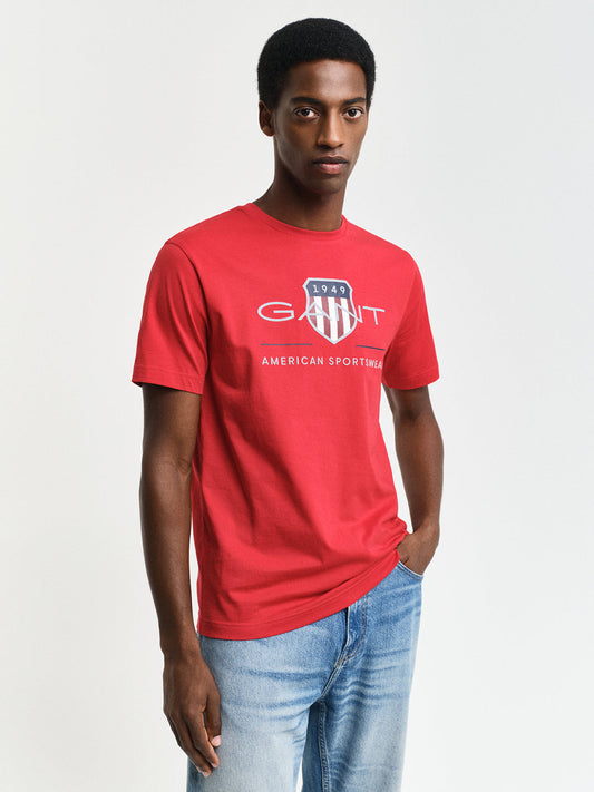 Gant Men Red Printed Round Neck Short Sleeves T-Shirt